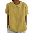thumbnail image 1 of Timegard Hauts en Coton et Lin pour Femmes, Col à Revers, Blouse Ample Unie, Manches Courtes Décontractées, Été, 1 of 6