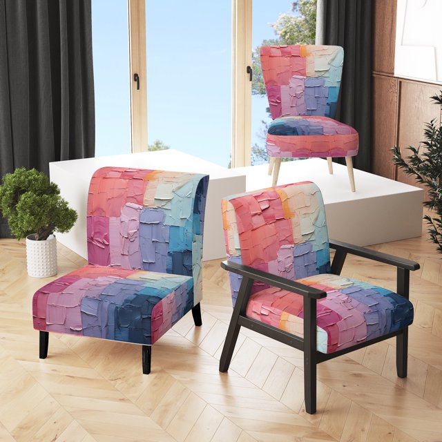 Designart « Abstract Collage III » Fauteuil d'Appoint Rembourré à Écusson Rose - Fauteuil Moderne pour Chambre