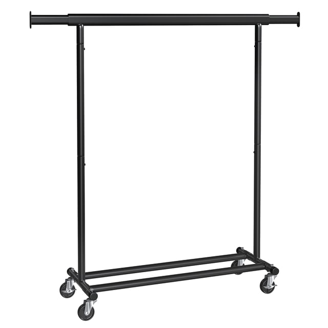 SONGMICS Clothes Rack with Wheels, Heavy-Duty Clothing Rack for Hanging Clothes, Portable Garment Rack, with Extendable Hanging Rail, 220 lb Load Capacity, Black
