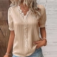 thumbnail image 2 of Lenpel Women's Summer Tops Plus Size Ruffle Short Sleeve V Neck Lace Trim Textured Shirts Dressy Casual Blouses, 2 of 4
