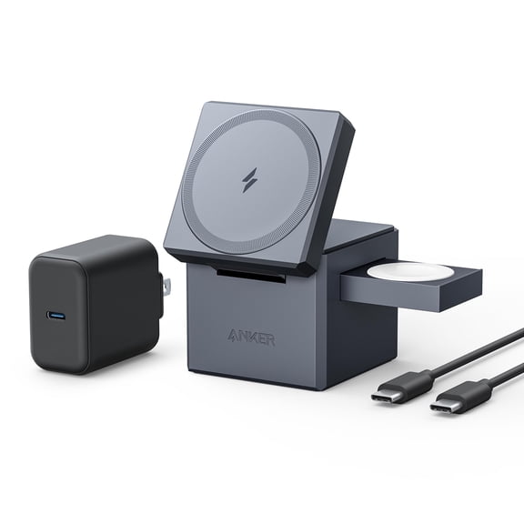 Anker Support de Charge MagSafe, Chargeur Sans Fil pour iPhone 16, Cube 3-en-1 avec MagSafe, Support de Charge Rapide Pliable 15 W, pour iPhone 1