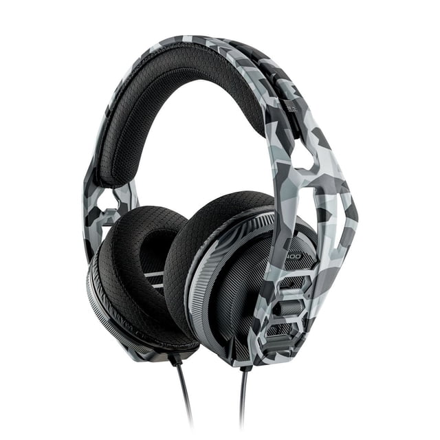 Casque de Jeu Stéréo RIG 400HS (PlayStation) avec camouflage Géométrique Gris et Noir sur Cadre flexible et durable, Coussinets d'Oreille, Serre-Tête Rembourré et Connecteur Filaire 3,5 mm compatible avec PlayStation 4 et 5 pour un audio de Jeu Détaillé.