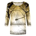 thumbnail image 4 of Pompotops T-shirt Mode Femme Imprimé Ample Mi-Longueur Manches 3/4 Blouse Col Rond Hauts Décontractés, 4 of 5