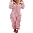 thumbnail image 1 of Combinaison en Peluche pour Femmes Pyjama d'Hiver à Fermeture Éclair Col Montant Chandails à Capuchon Chauds, 1 of 4