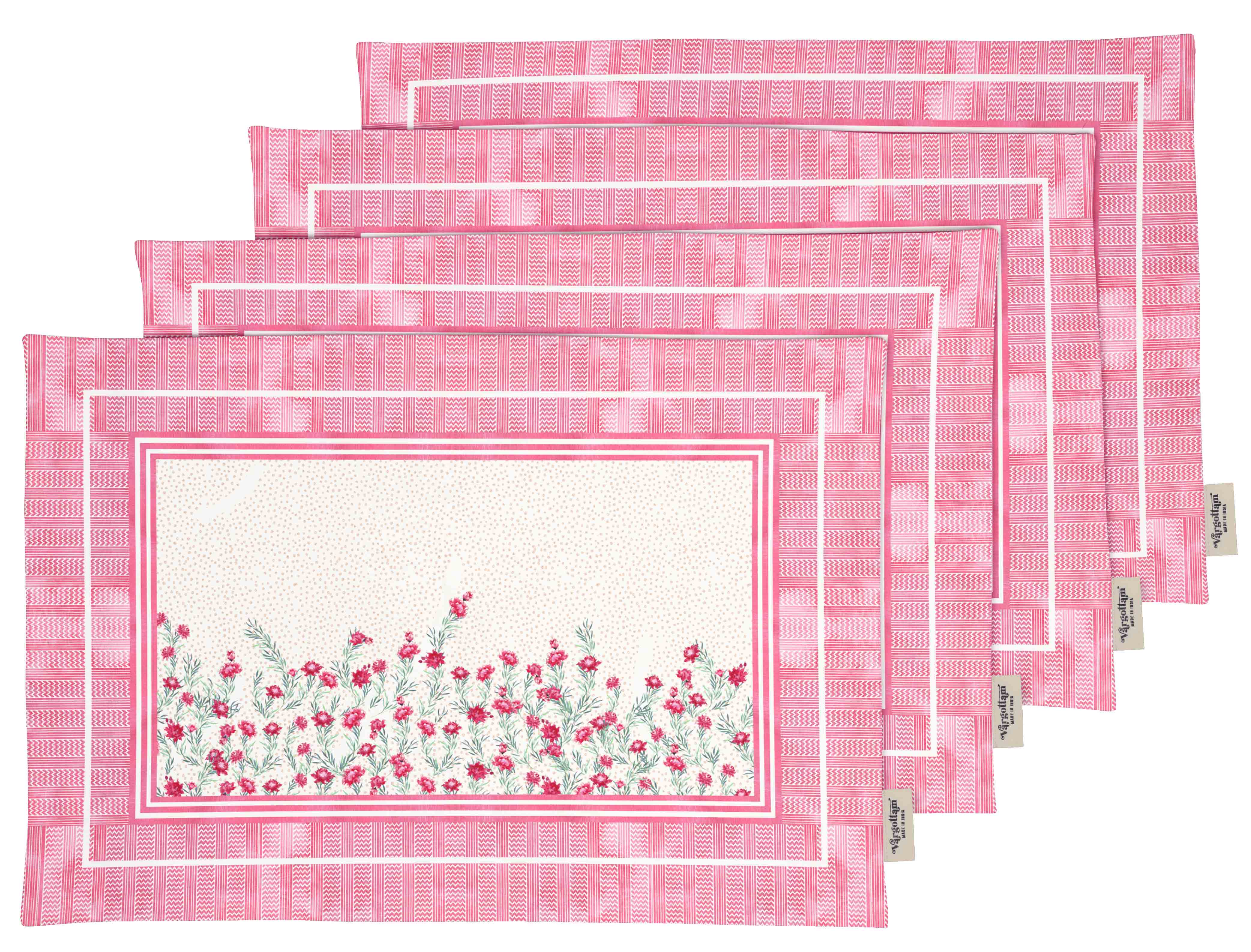 Vargottam Placemats- Placemat For Dining Table, Set Of 4- Printed & Reversible CottonNapkin-IndoorPlacematsFor Home & Kitchen Dining Table- Florals (Rose Pink)