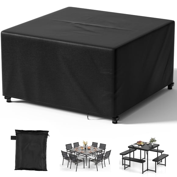 Agricasst Square Patio Furniture Cover, Waterproof Outdoor Furniture Covers with 4 Adjustable Buckles & 2 Drawstring, UV Resistant, Windproof Patio Table Cover, Chair Cover for Garden, 59x59x27Inch