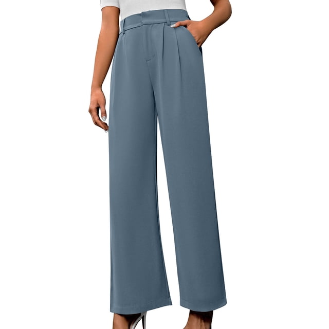 Timegard Work Pants for Women Casual Office Loose Pants Fall Ruched Straight Leg High Waist Trousers