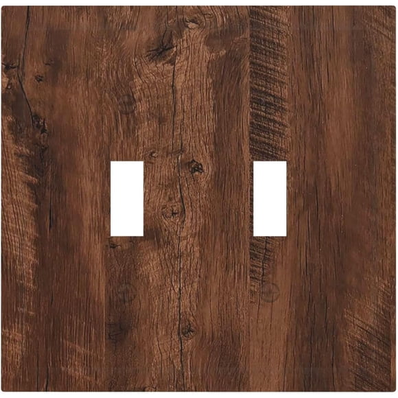 Brown Rustic Wood Grain Vintage Decorative Switch Plates 2 Gang Double Toggle Wall Plate Outlet Light Switch Cover Electrical Faceplate for Bedroom Farmhouse Decor