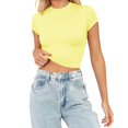 thumbnail image 2 of JIRNDf Hauts pour Femmes T-Shirts d'Été Tendance Mode Manches Courtes Mignon Court Basique Col Rond Coupe Ajustée Blouse pour Femmes Tunique Décontractée Hauts Jaune P, 2 of 5