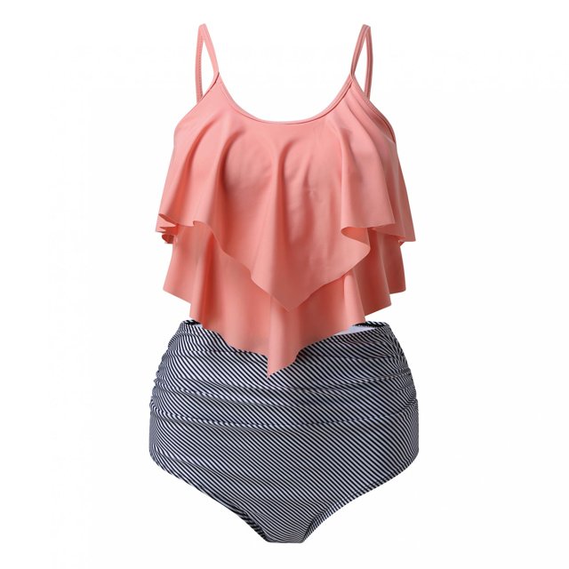 Pisexur Swimsuits for Women Two Piece Bathing Suits Ruffled Flounce Top with High Waisted Bottom Bikini Set