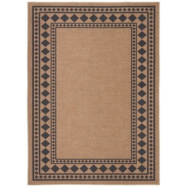 Tapis Moderne en Jute Géométrique 8x10 – Lavable, Résistant aux Marques, à Poils Courts – Antidérapant, Pliable, à Bordure – Usage Intérieur Extérieur pour Salon, Chambre, Patio – Noir,8x10 Pieds (244x305cm)
