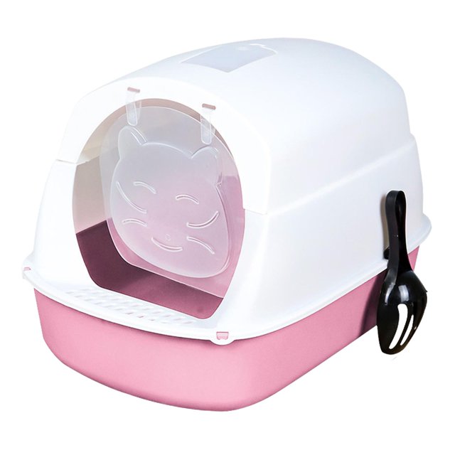 Hooded Cat Enclosed Cat Toilet Reusable Removable Cat Litter Tray Pink