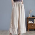 thumbnail image 2 of Birdeem Womens Spring Solid Color Elastic Waist Cotton Linen Versatile Straight Tube Casual Wide Leg Pants, 2 of 7