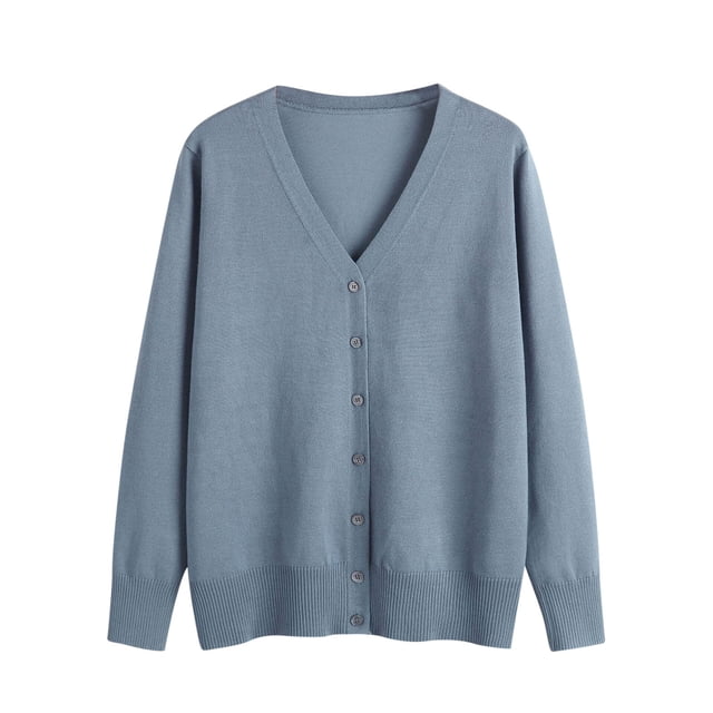 Dvkptbk Women’s Plus Oversize Sweater Cardigan Open Front Cardigan Button Knitted Cardigan Outwear Spring And Fall V-neck Long Sleeve Cardigan