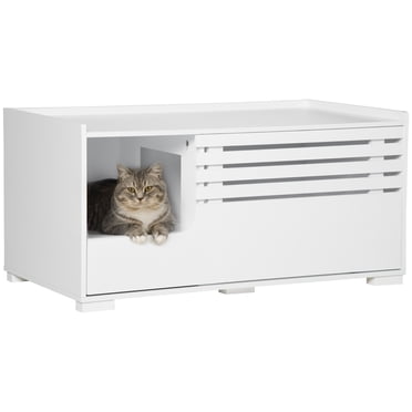 PawHut Cat Hidden Litter Box Enclosure with Spacious Interior, White