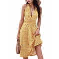 thumbnail image 1 of Robe d'Été Sans Manches Portefeuille à Col en V à Fleurs pour Femme Mini Robe Jaune m, 1 of 5