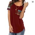 thumbnail image 1 of ziyahi T-Shirt pour Femmes à Manches Courtes, Col Rond, Haut à Rayures avec Poche, T-Shirt, Rouge Vin, m, 1 of 6