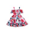 thumbnail image 2 of Xingqing 8 Colors Summer Princess Kids Girls Dress Flowers Printed Short Sleeve Off Shoulder Ruffles A-Line Chiffon Dress, 2 of 6