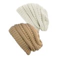 thumbnail image 1 of Womens Knit Beanie Cap Hat (2 PACK), Ivory/Gold, 1 of 1