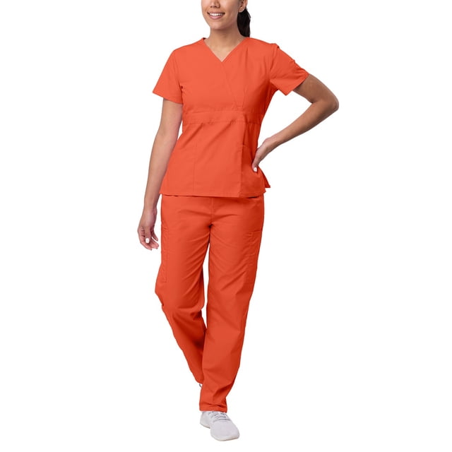 Sivvan Women's Scrub Set, Mock Wrap Top & Multi Pocket Cargo Pants, Available in 15 Colors