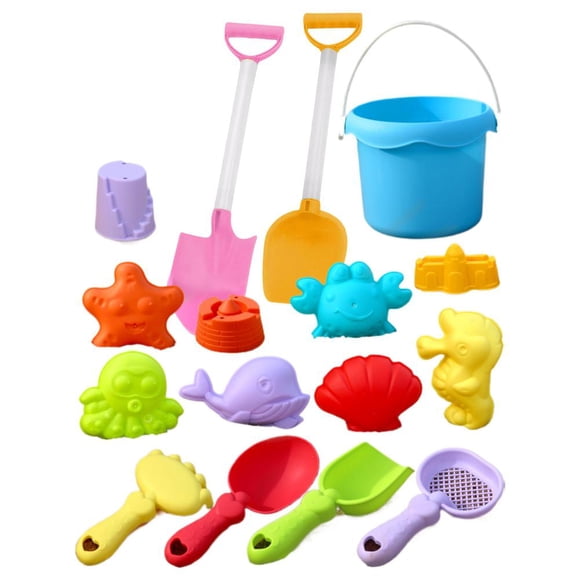 16 Pcs Beach Toys for Kids, Sand Toys Set with Sand Bucket, Shovels, Rakes, Watering Can and Various Sand Molds, Toddler Sandbox Toys for Outdoor Beach, Backyard and Summer Play