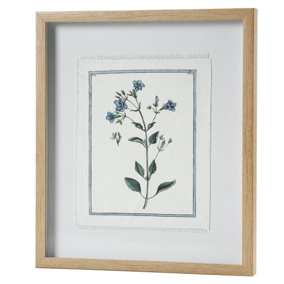Crystal Art Gallery - Blue Flowers Printed Linen Framed Floral Farmhouse Wall Art - 13" x 15"