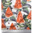thumbnail image 1 of Soimoi Poly Georgette Fabric Monstera Leaves & Watermelon Fruits Decor Fabric Printed Yard 52 Inch Wide, 1 of 3