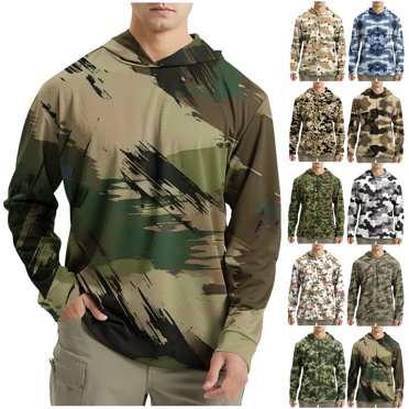 DDAPJ pyju Men’s Hunting Camo Shirt Lightweight Quick Dry Camouflage Shirts Long Sleeve UPF 50+ Sun Protection Shirt for Fishing Hiking Camping Clearance Sale Brown XL