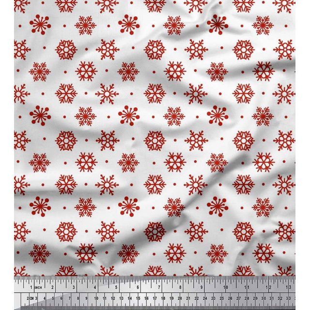 Soimoi Rayon Fabric Dot & Snow Flakes Floral Print Sewing Fabric Yard 56 Inch Wide
