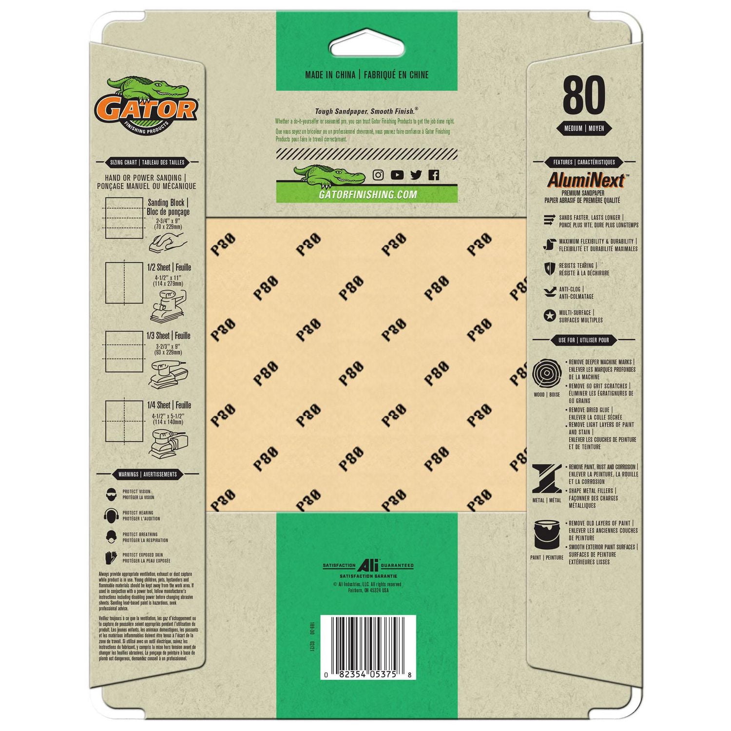 Gator 120 Grit Sandpaper Sheets, Fine, 9 x 11 in, Premium Multi-Surface Sanding Paper, 3 Pack