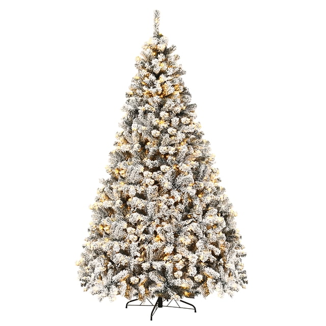 Costway 9ft Pre-Lit Premium Snow Flocked Hinged Artificial Christmas Tree w/ 550 Lights