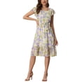 thumbnail image 2 of INSPIRE CHIC Robe pour Femme Florale à Encolure Carrée, Manches Volantées Style Cap, Midi à Volants, Robe d'Invitée de Mariage TG Violet Pâle, 2 of 6