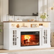 TV Stand for TVs Up to 70 Inch, Wooden Console Table with Open Storage Shelves, Entertainment Center with LED Lights and Storage Cabinet, for Living Room, Home Office, White