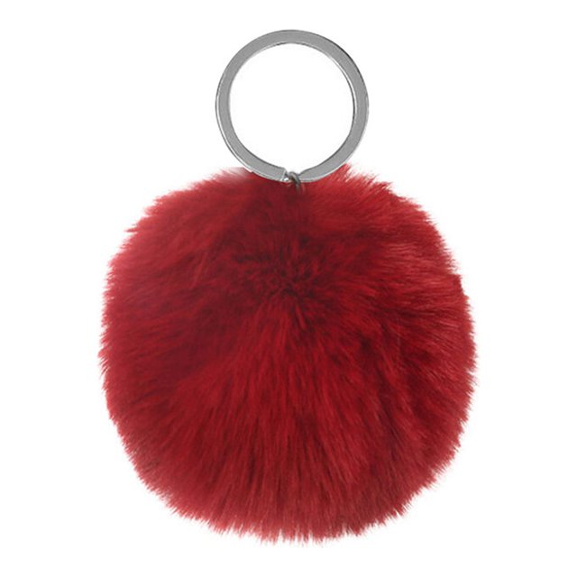 Fuzzy Ball Keychain Supple Comfortable Lovely Key Rings Adorable Practical Key Chains Women for Children Adults Elderly Students Wine Red 9cm
