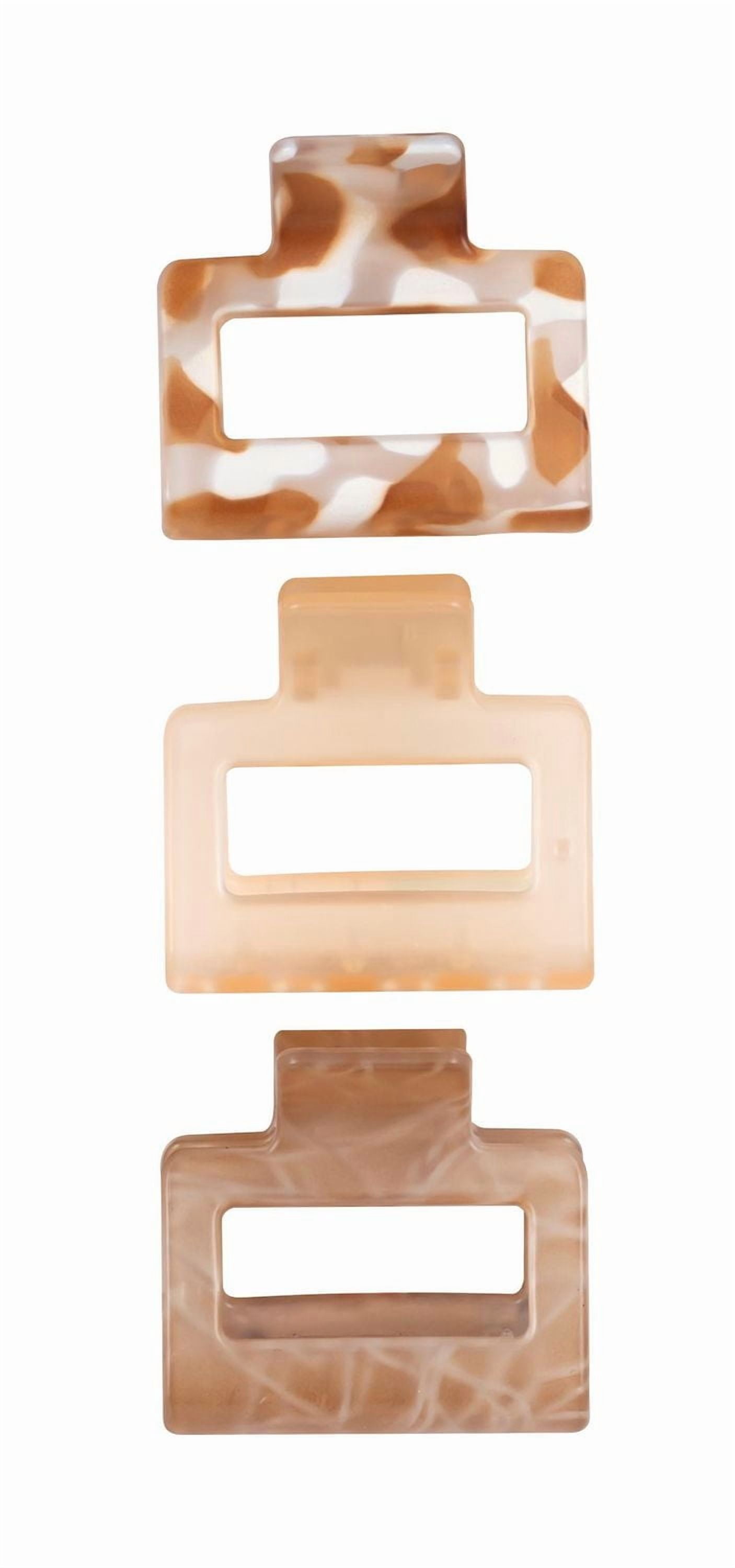 Scunci 3pk Resin Square Claw Clips, Neutral Prints & Translucent, Short to Medium Hair