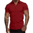 thumbnail image 4 of zanvin Chemises Hawaïennes Homme, Chemise Homme Décontractée Unie Ajustée à Col Rabattu Boutonnée à Manches Courtes pour Affaires, Mode Homme, Soldes d'Été, Rouge, 4 of 6