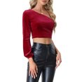 thumbnail image 4 of INSPIRE CHIC Hauts Courts à une Épaule à Manches Longues en Velours pour Femmes Rouge Vin G, 4 of 5