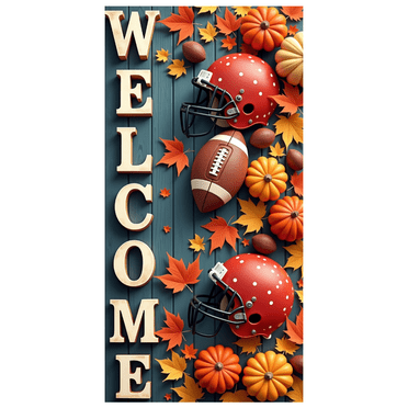 Decorative Design Welcome Banner Football Theme Autumn Elements Thanksgiving for Seasonal Decoration Party Entrance Festival