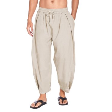 EGNMCR Men's Lightweight Pants, Cargo Pants Men, Linen Pants Men, Mens Casual Loose Fit Elastic Waist Pants Men's Summer Fashion Drawstring Elastic Solid Color Loose Casual Trousers Men Pants