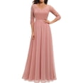 thumbnail image 2 of Meichang Robes en Mousseline pour Femmes Tendance Dentelle Manches 3/4 Robe à Col en V Tunique Vintage Florale Évasée Swing Robe d'Été Décontractée Couleur Unie Soirée Fête Robes d'Été, 2 of 8