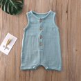 thumbnail image 4 of 2020 Summer Baby Girls Boys Sleeveless Buttons Solid Color Romper Jumpsuit, 4 of 5