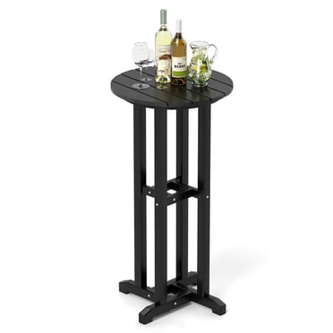 Gymax Table de Bar Rond de 21,5 Po pour Patio, Hauteur de Bar en HDPE, Table de Salle à Manger avec Plateau à Lattes, Noir