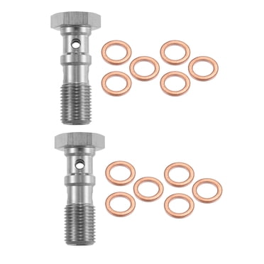 Unique Bargains 2pcs M10x1.0 Thread Turbo Brake Line Banjo Bolt with Copper Washers Double Banjo Bolt 30mm Length