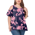 thumbnail image 1 of CHUANK Women‘s Plus Size Cold Shoulder Tunic Top Summer Short Sleeve Blouse, 1 of 7