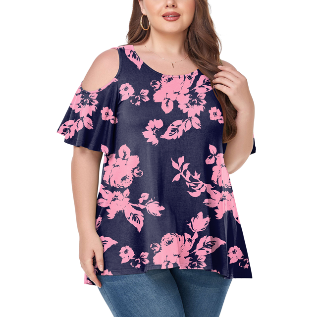 CHUANK Women‘s Plus Size Cold Shoulder Tunic Top Summer Short Sleeve Blouse