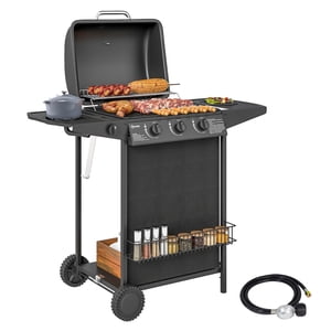 Outsunny 3+1 Gaz propane de combustion BBQ Grill, Grill à gaz portable, noir