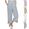 thumbnail image 1 of Womens Wide Leg Cropped Pants Cotton Linen Elastic High Waisted Palazzo Pants with Pockets Gray, 1 of 7