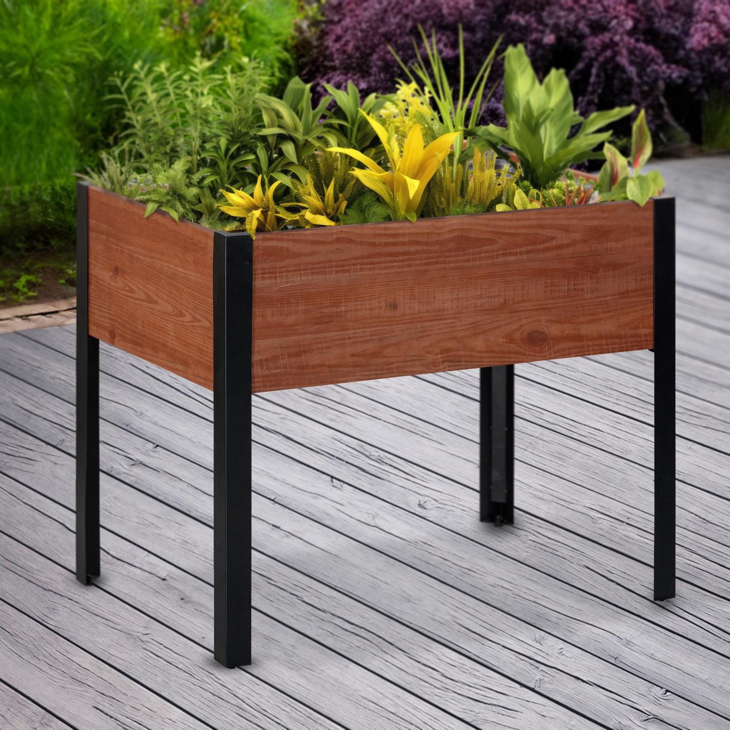 Grapevine Urban Garden Raised Planter, FSC Recycled Wood, Rectangular, 37IN x 24IN , Natural Brown