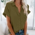 thumbnail image 1 of Aqestyerly Haut d'Été pour Femme Décontracté à Manches Courtes Blouse Unie Mode T-Shirt à Boutons Léger Coupe Ample Confortable HWRETIE, 1 of 6