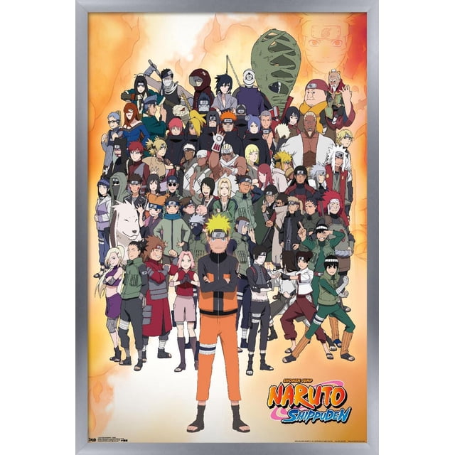 Naruto Shippuden - Affiche Murale de Groupe, 22,375 Po x 34 Po Présentant une Impression Brillante à Haute Résolution de Nombreux Personnages Naruto Shippuden Arrangés en Rangée avec Naruto Uzumaki dans Sa Tenue de ninja orange et Noire à l'Avant et au Centre, sur Fond orange Ardent avec le logo de la Série en Bas à Droite, Convient à la Déco de Chambre de fan d'Anime Ou à l'Art Mural de Dortoir.